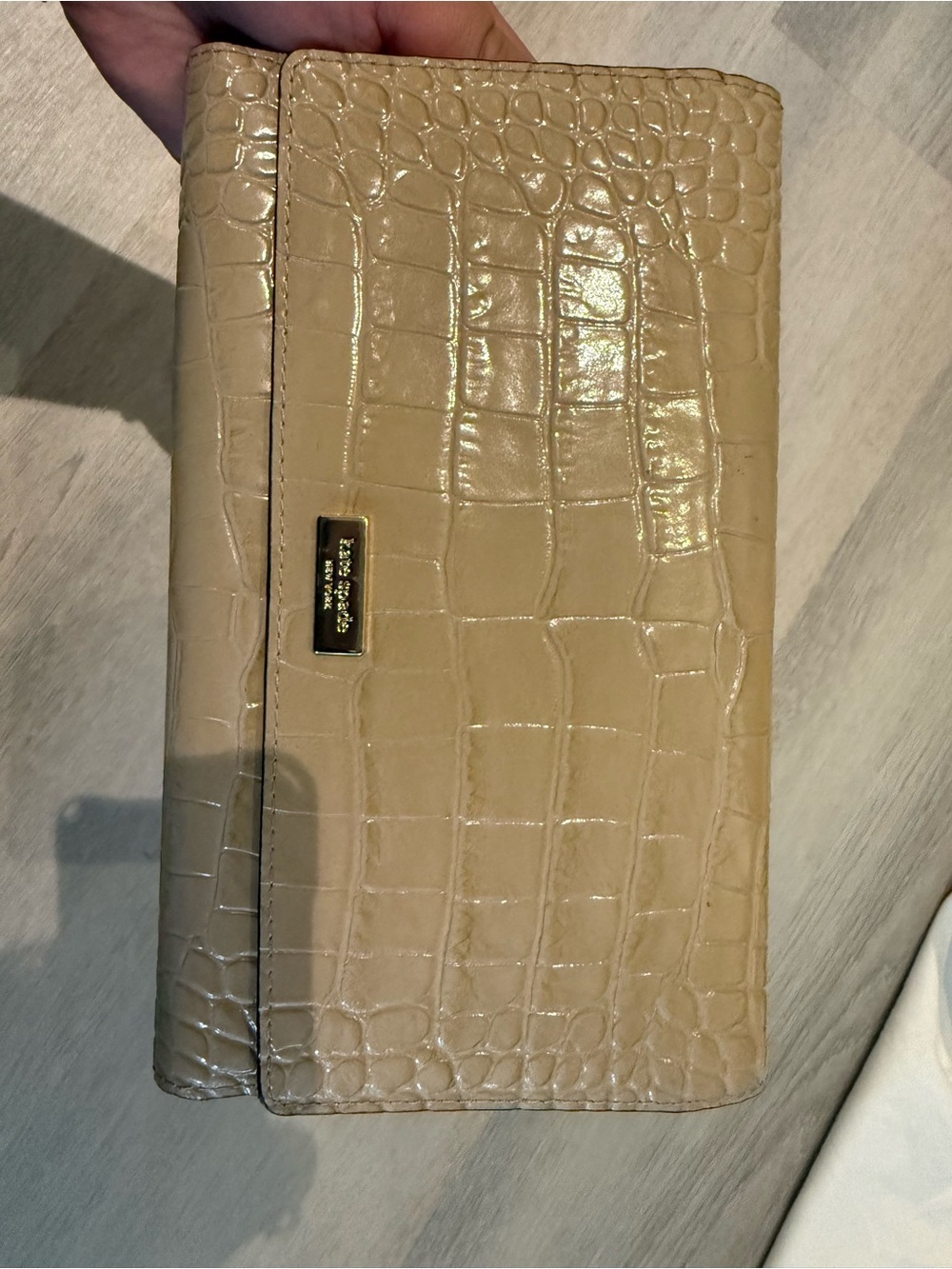 Kate Spade Croc-Embossed Leather Wallet Clutch for passport - Beige